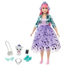 Barbie Нарядная принцесса Барби с розовыми волосами и питомцем GML77